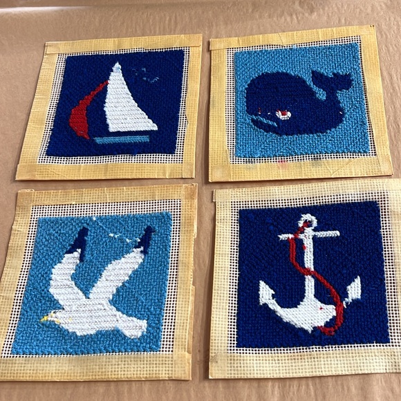 Vintage embroidery set of 4 handmade squares ready to frame. - Picture 6 of 7